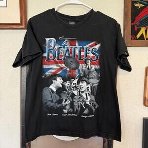 Vintage 00s The Beatles Ringo Starr Paul McCartney British Flag Shirt Sz Medium